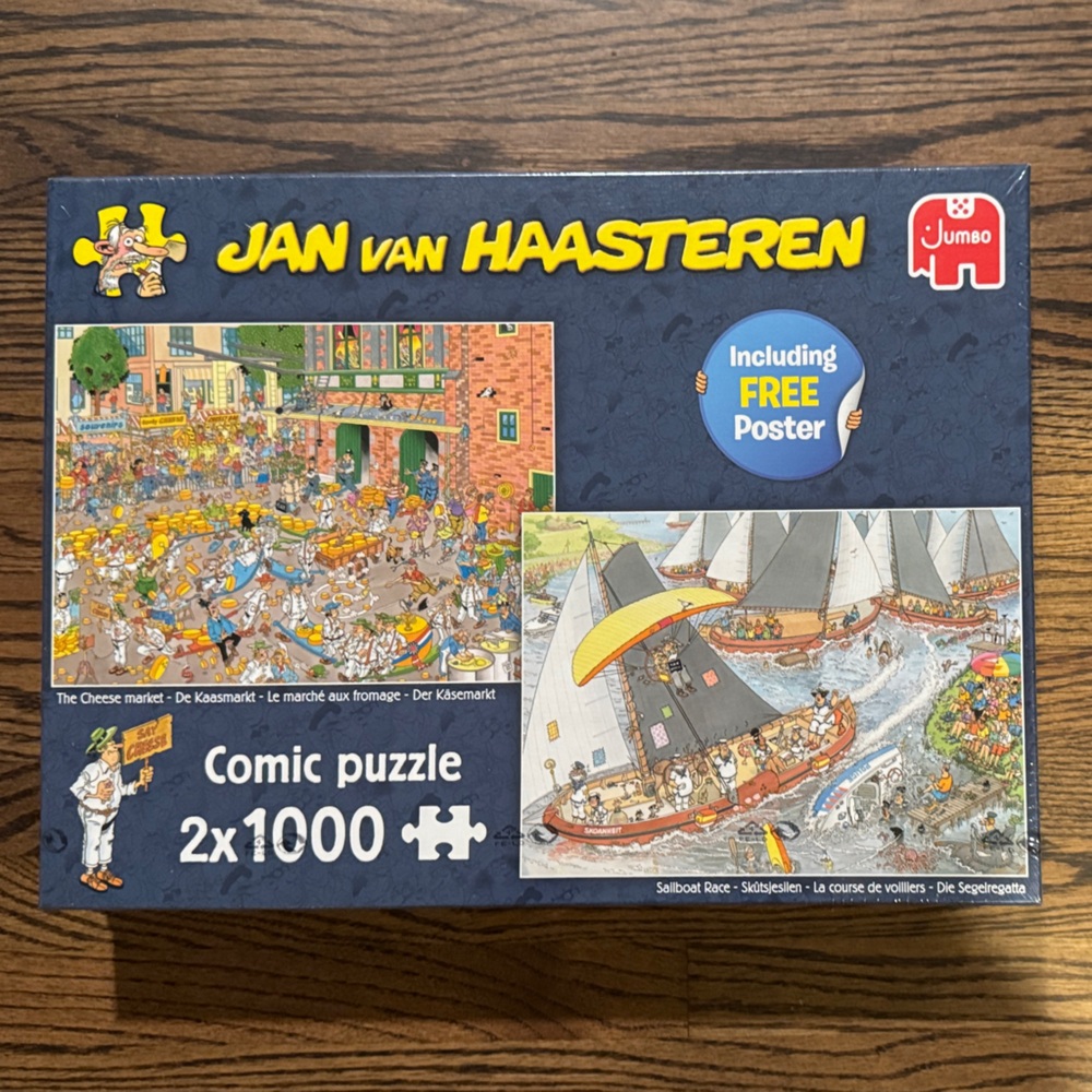 Jan Van Haasteren 2x1000 puzzles with POSTERS! Sailboat Race & The Cheese Market